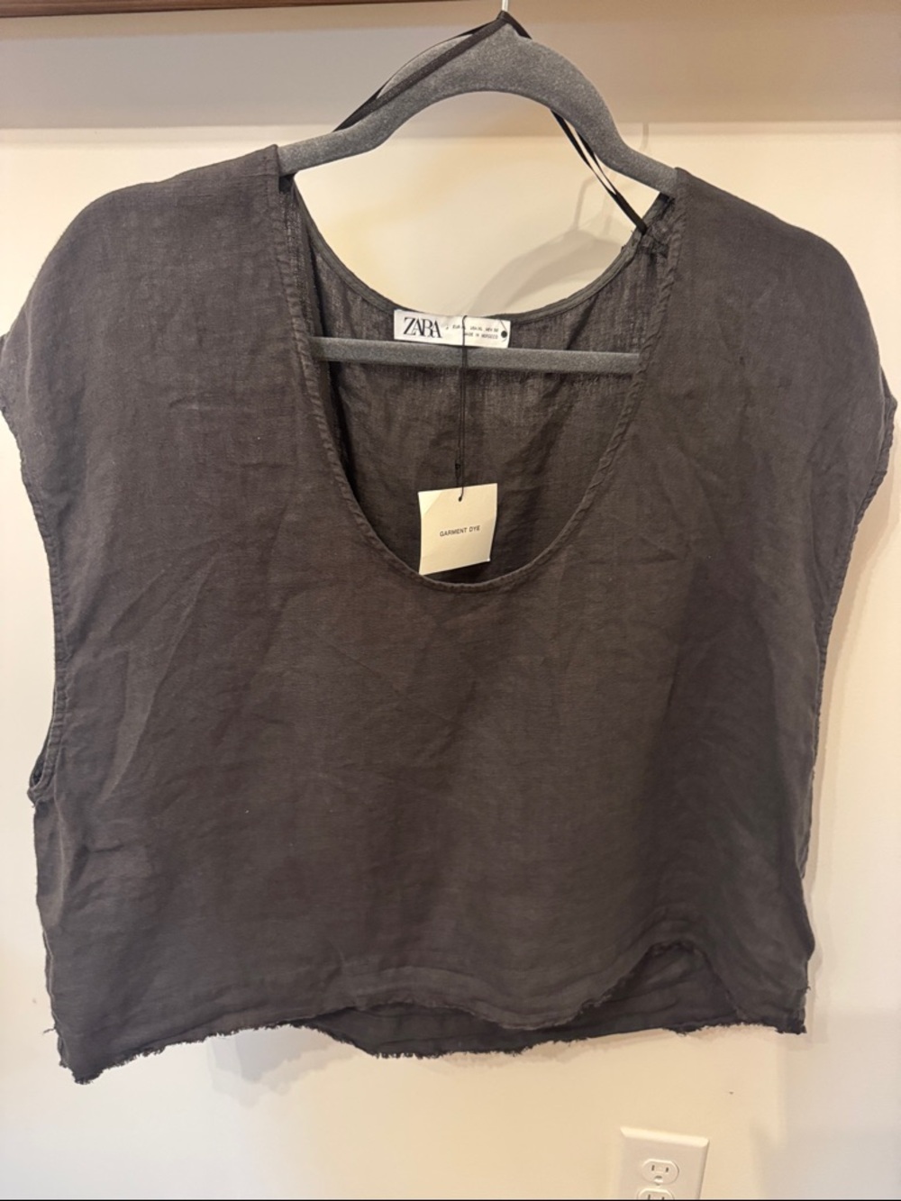Zara Charcoal Gray Linen Scoop-Neck Crop Top
